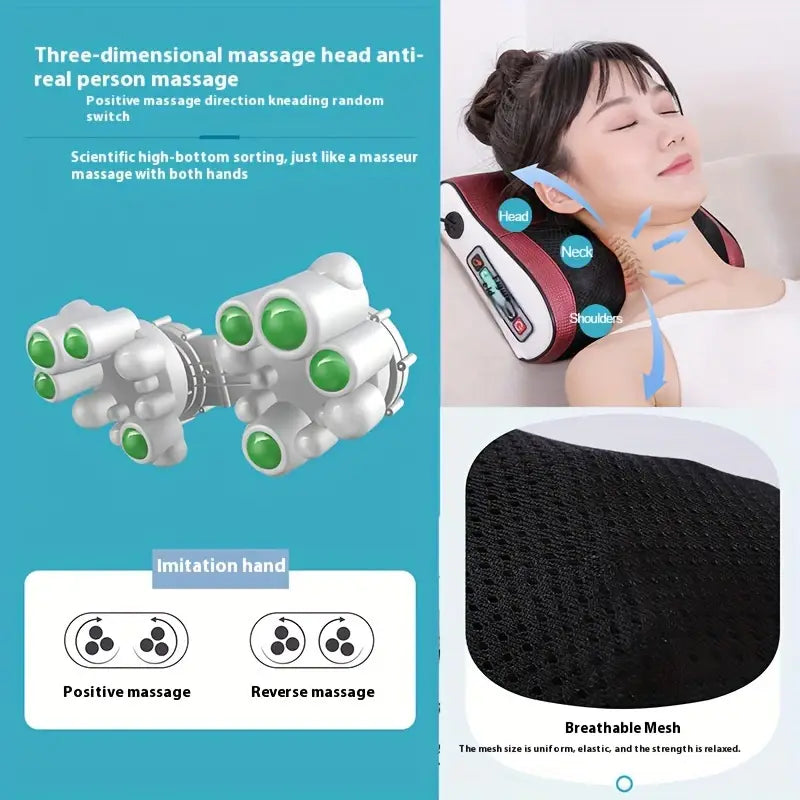 Electric Massager Designed for Shiatsu Neck Therapy, Suitable for Shoulders, Back, And Legs. It Provides Deep Tissue Kneading And Makes a Great Gift for Parents Or Anyone.